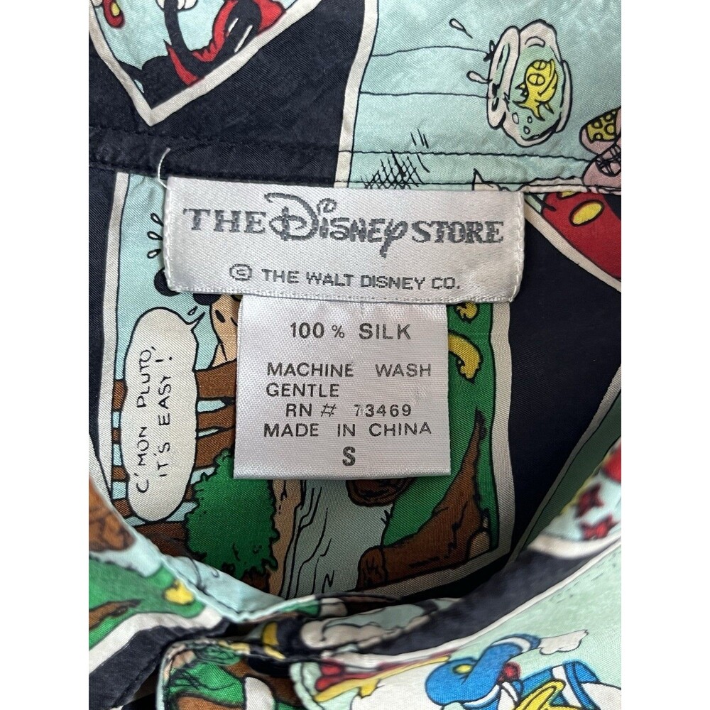 Vtg 80s The Disney Store Shirt S 100% Silk Mickey Mouse AOP Comic Short Sleeve